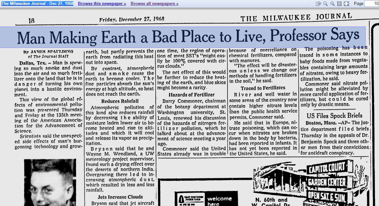 Man Making Earth A Bad Place To Live Professor Says 1968