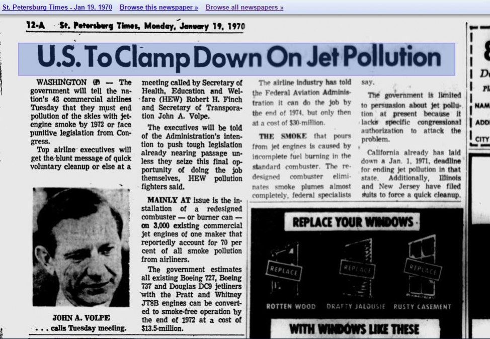 Us To Clamp Down On Jet Pollution 1970