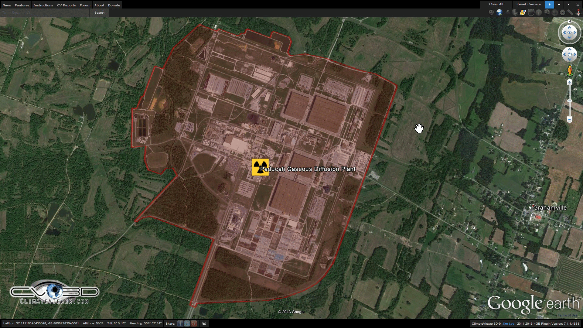 Paducah Gaseous Diffusion Plant on ClimateViewer 3D