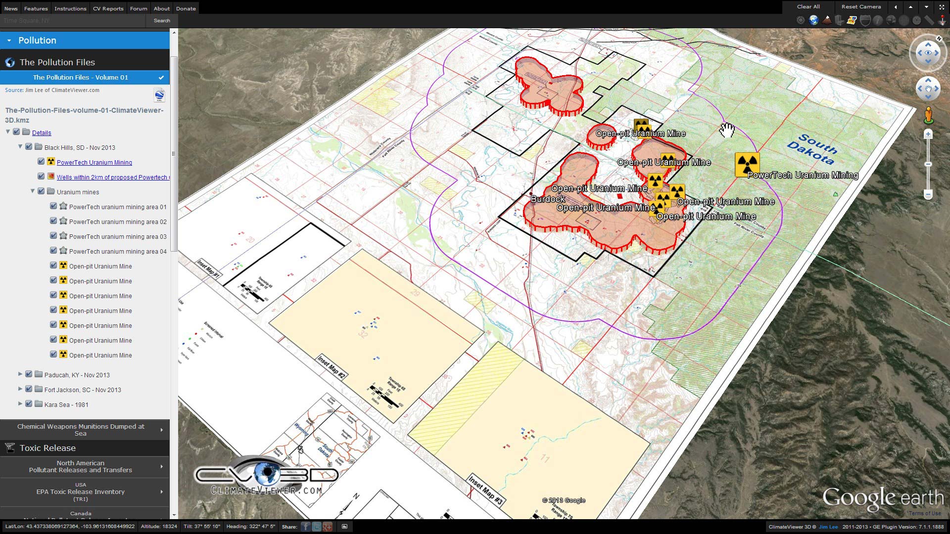 PowerTech uranium mining operations in the Black Hills on ClimateViewer 3D