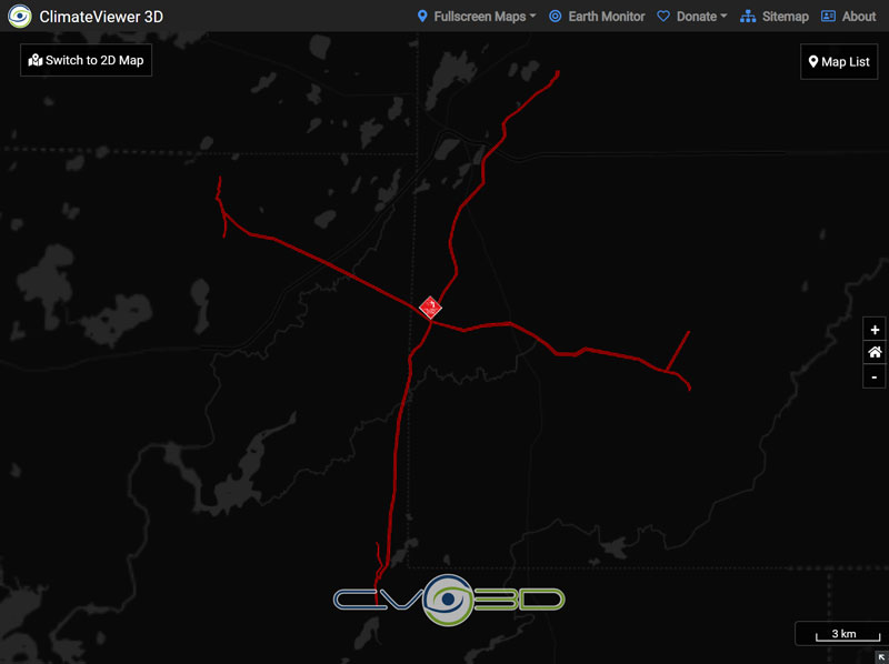 Project Sanguine 76Hz ELF transmitter map Clam Lake, Wisconsin on ClimateViewer 3D