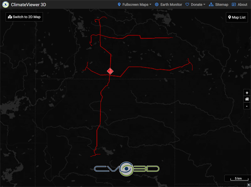 Project Sanguine 76Hz ELF transmitter map Republic, Michigan on ClimateViewer 3D